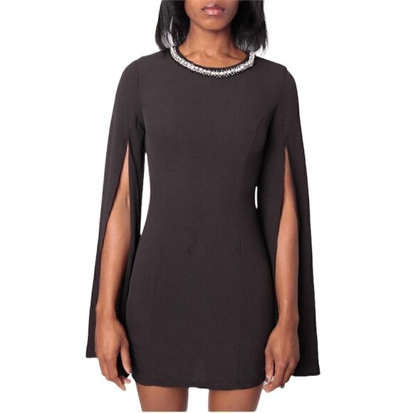 Mustard Seed Embellished Open Long Sleeve Mini Dress - Picture 1 of 16